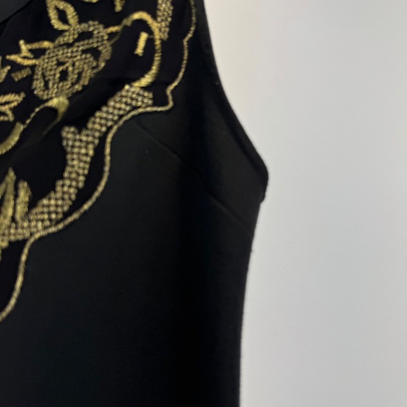 Free People Black Gold Embroidered Sleeveless Mini Dress Size 4 Floral Cutout - Picture 11 of 14